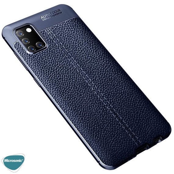 Microsonic Samsung Galaxy A31 Kılıf Deri Dokulu Silikon Lacivert 3