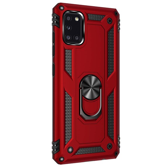 Microsonic Samsung Galaxy A31 Kılıf Military Ring Holder Kırmızı 2