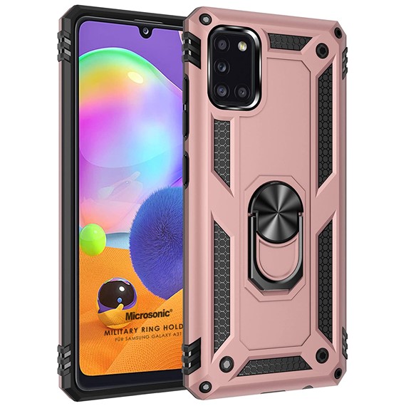 Microsonic Samsung Galaxy A31 Kılıf Military Ring Holder Rose Gold 1