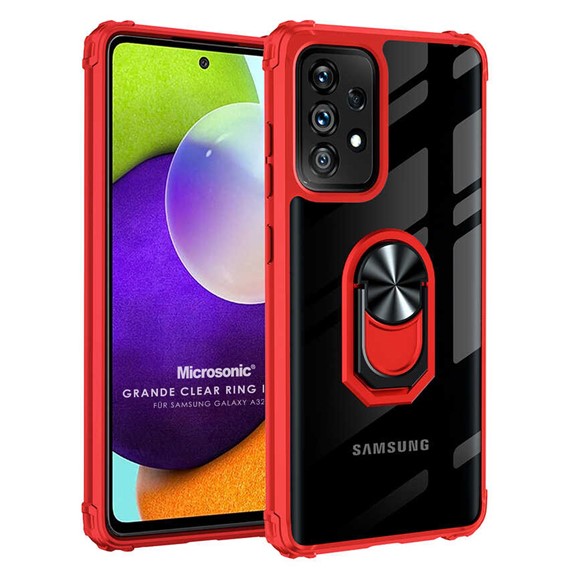Microsonic Samsung Galaxy A32 4G Kılıf Grande Clear Ring Holder Kırmızı 1