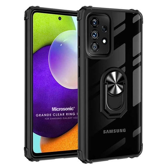 Microsonic Samsung Galaxy A32 4G Kılıf Grande Clear Ring Holder Siyah 1