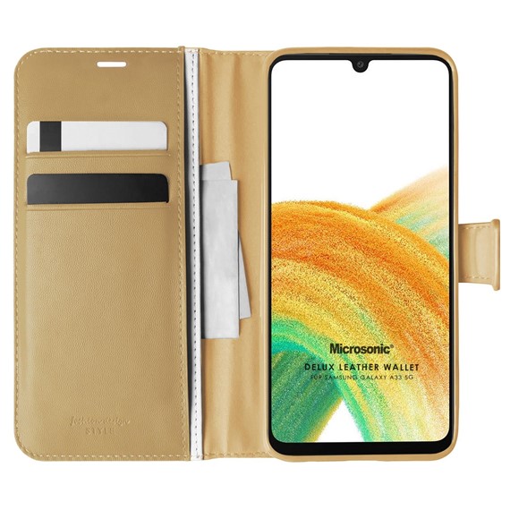 Microsonic Samsung Galaxy A33 5G Kılıf Delux Leather Wallet Gold 1