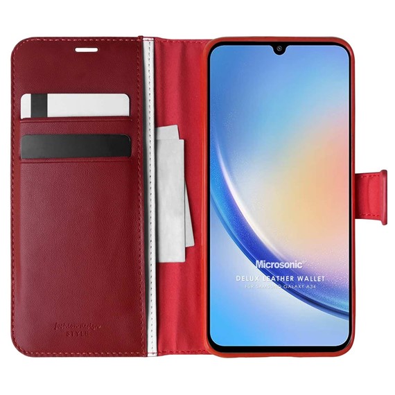 Microsonic Samsung Galaxy A34 Kılıf Delux Leather Wallet Kırmızı 1