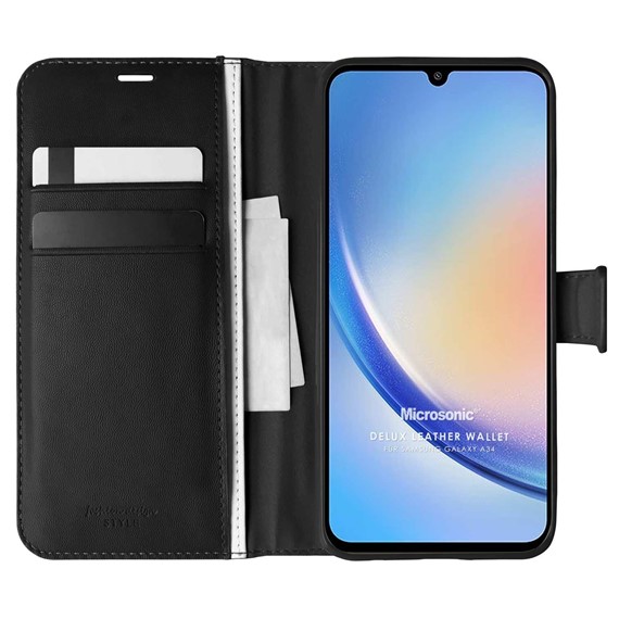 Microsonic Samsung Galaxy A34 Kılıf Delux Leather Wallet Siyah 1