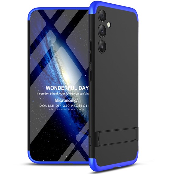Microsonic Samsung Galaxy A34 Kılıf Double Dip 360 Protective Siyah Mavi 1