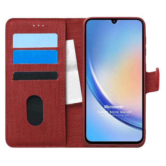 Microsonic Samsung Galaxy A34 Kılıf Fabric Book Wallet Kırmızı 1