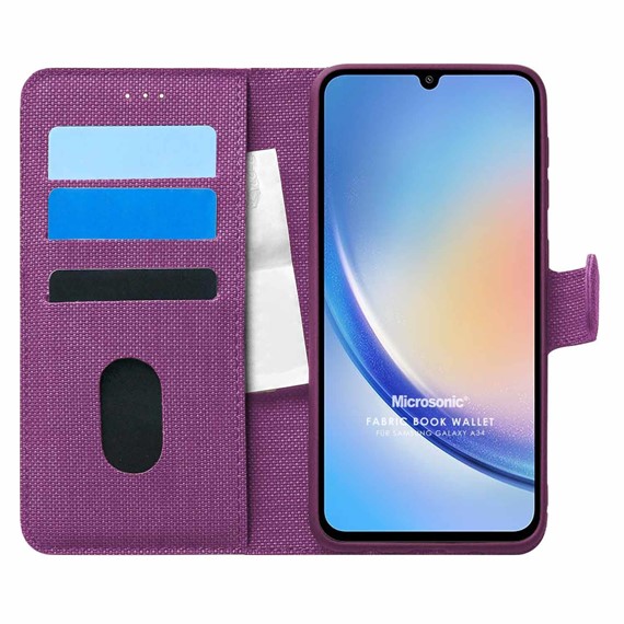 Microsonic Samsung Galaxy A34 Kılıf Fabric Book Wallet Mor 1