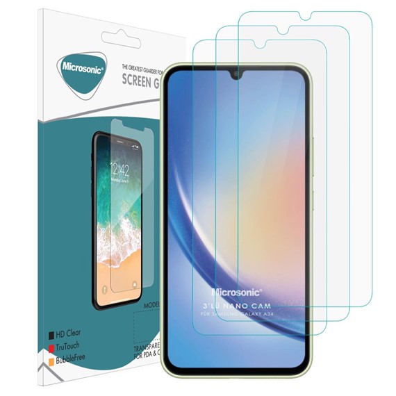 Microsonic Samsung Galaxy A34 Screen Protector Nano Glass Cam Ekran Koruyucu 3 lü Paket 1