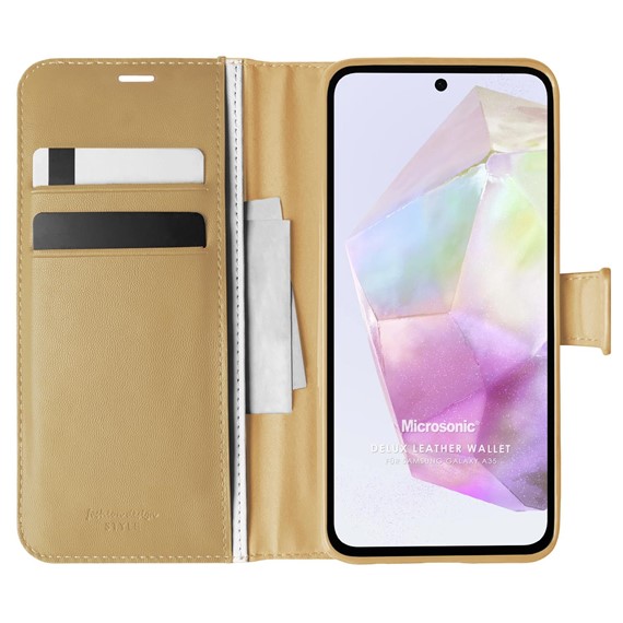 Microsonic Samsung Galaxy A35 Kılıf Delux Leather Wallet Gold 1