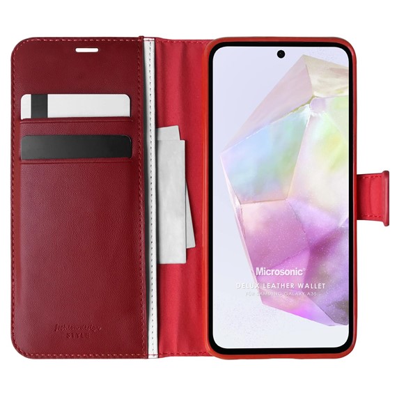 Microsonic Samsung Galaxy A35 Kılıf Delux Leather Wallet Kırmızı 1