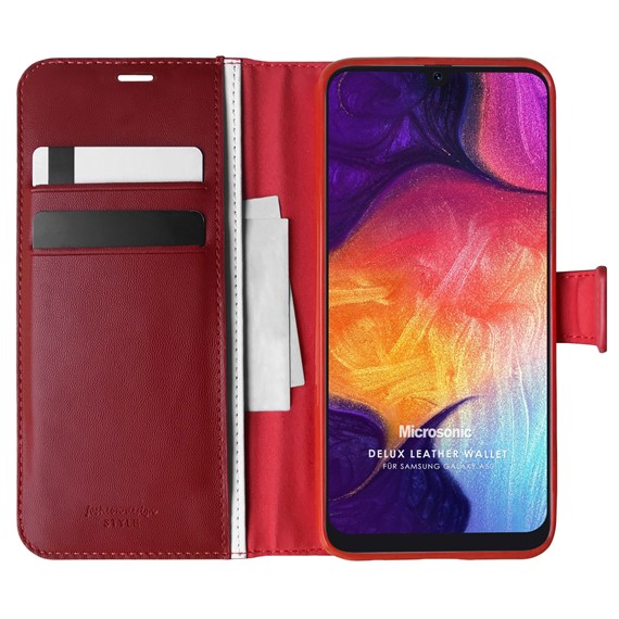 Microsonic Samsung Galaxy A50 Kılıf Delux Leather Wallet Kırmızı 1