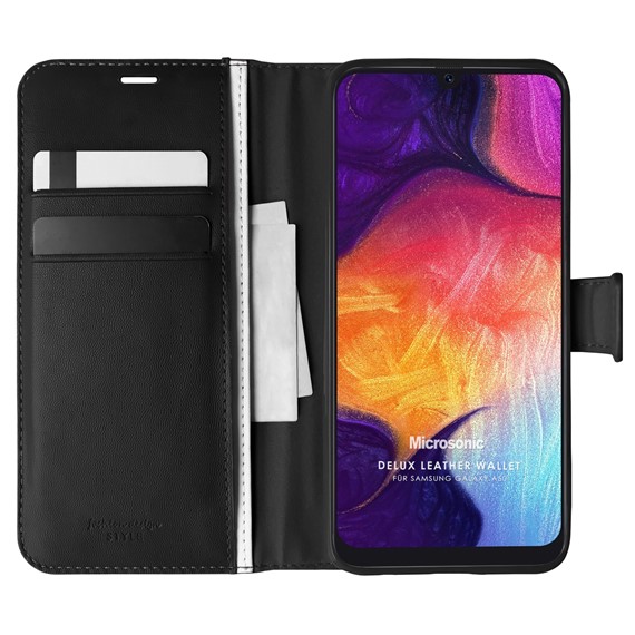 Microsonic Samsung Galaxy A50 Kılıf Delux Leather Wallet Siyah 1