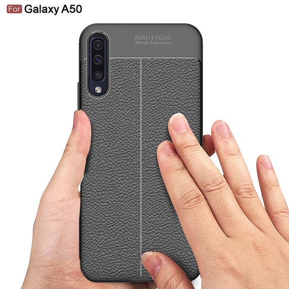 Microsonic Samsung Galaxy A50 Kılıf Deri Dokulu Silikon Lacivert 4