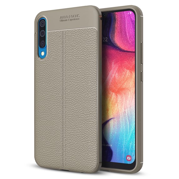 Microsonic Samsung Galaxy A50 Kılıf Deri Dokulu Silikon Gri 1