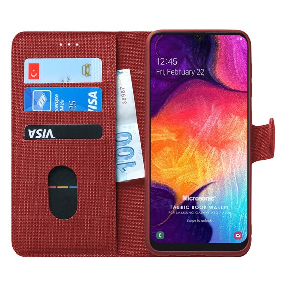 Microsonic Samsung Galaxy A50 Kılıf Fabric Book Wallet Kırmızı 1