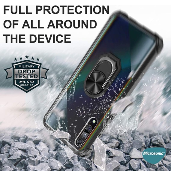 Microsonic Samsung Galaxy A30s Kılıf Grande Clear Ring Holder Siyah 5