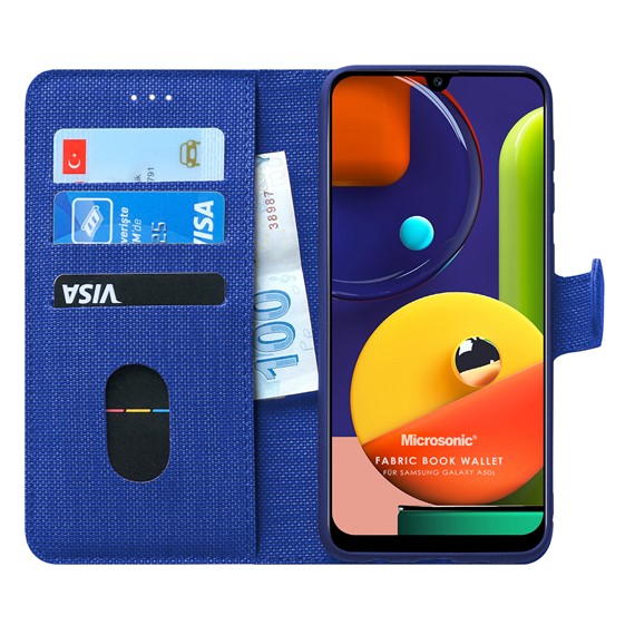 Microsonic Samsung Galaxy A50s Kılıf Fabric Book Wallet Lacivert 1