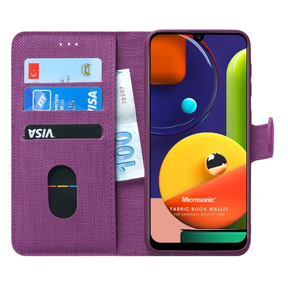 Microsonic Samsung Galaxy A50s Kılıf Fabric Book Wallet Mor 1