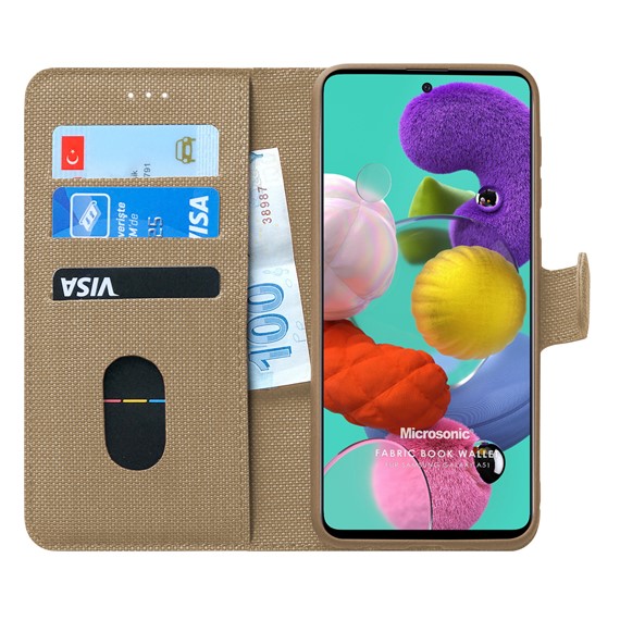 Microsonic Samsung Galaxy A51 Kılıf Fabric Book Wallet Gold 1