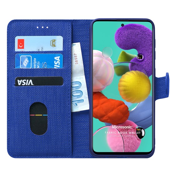 Microsonic Samsung Galaxy A51 Kılıf Fabric Book Wallet Lacivert 1