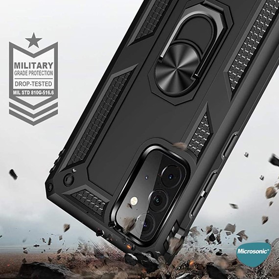 Microsonic Samsung Galaxy A52 Kılıf Military Ring Holder Lacivert 3