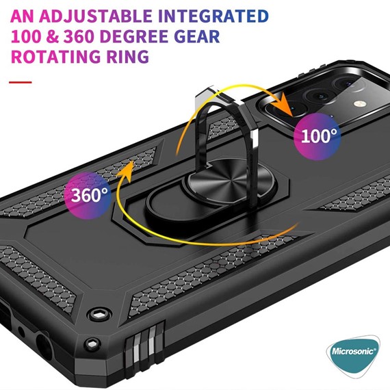 Microsonic Samsung Galaxy A72 Kılıf Military Ring Holder Siyah 5