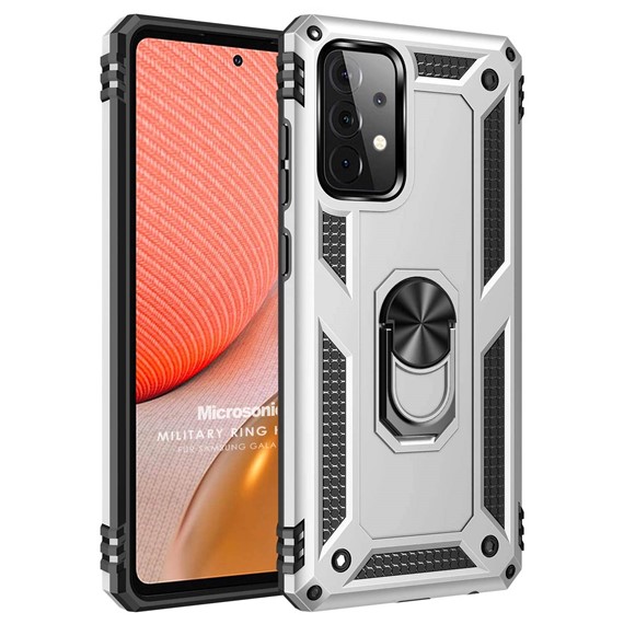 Microsonic Samsung Galaxy A52s Kılıf Military Ring Holder Gümüş 1