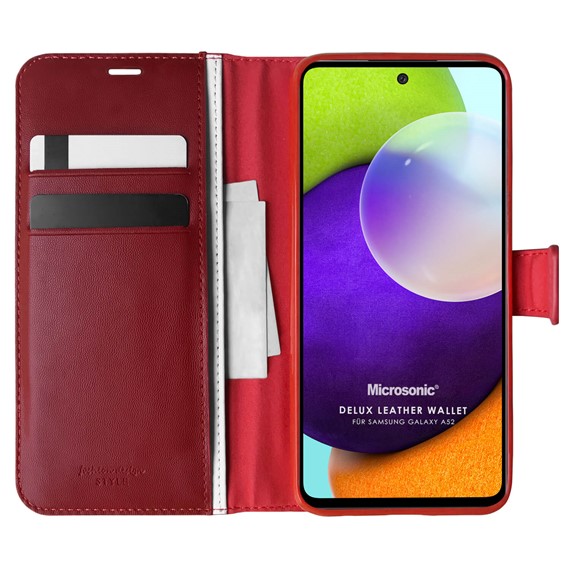 Microsonic Samsung Galaxy A52 Kılıf Delux Leather Wallet Kırmızı 1
