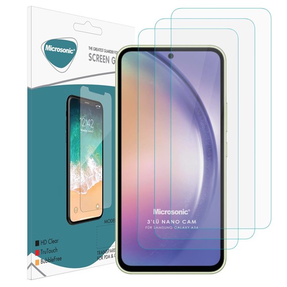 Microsonic Samsung Galaxy A54 Screen Protector Nano Glass Cam Ekran Koruyucu 3 lü Paket 1