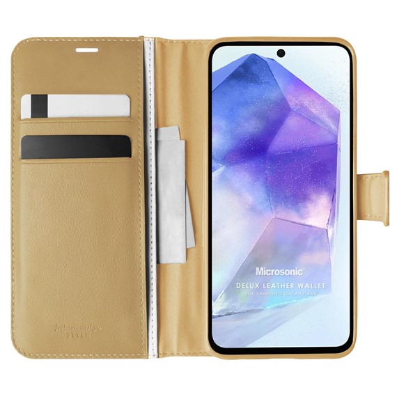 Microsonic Samsung Galaxy A55 Kılıf Delux Leather Wallet Gold 1