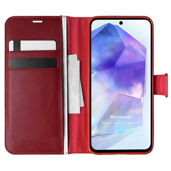 Microsonic Samsung Galaxy A55 Kılıf Delux Leather Wallet Kırmızı 1