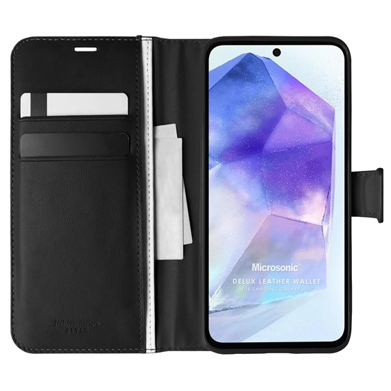 Microsonic Samsung Galaxy A55 Kılıf Delux Leather Wallet Siyah 1