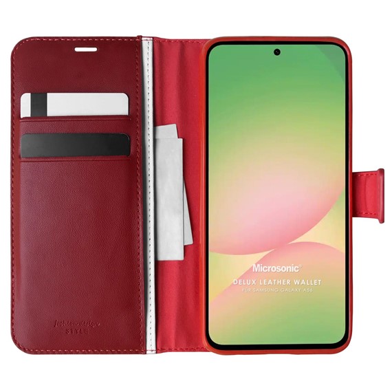 Microsonic Samsung Galaxy A56 Kılıf Delux Leather Wallet Kırmızı 1