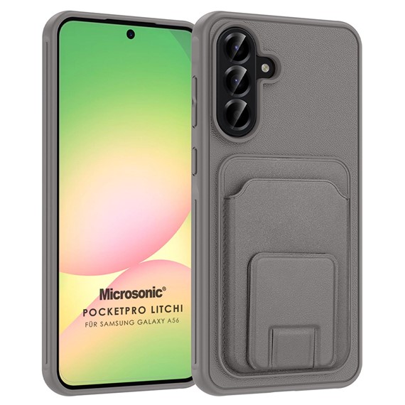Microsonic Samsung Galaxy A56 Kılıf PocketPro Litchi Gri 1
