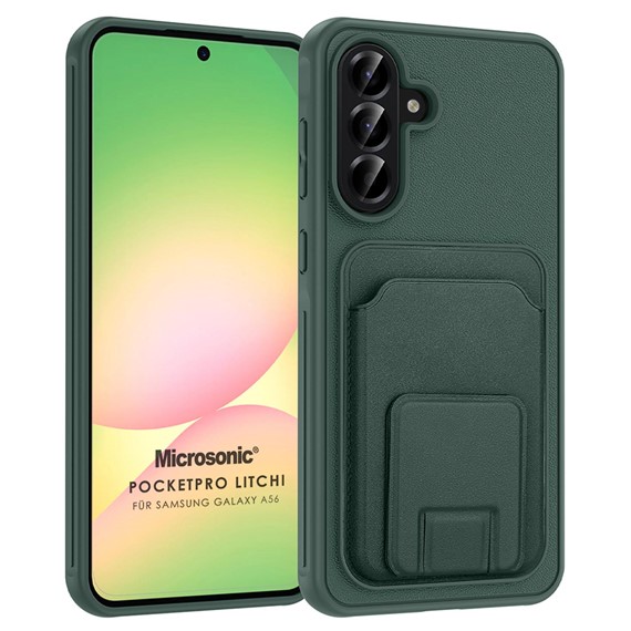 Microsonic Samsung Galaxy A56 Kılıf PocketPro Litchi Koyu Yeşil 1