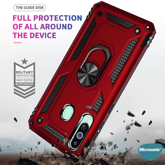 Microsonic Samsung Galaxy A60 Kılıf Military Ring Holder Kırmızı 4