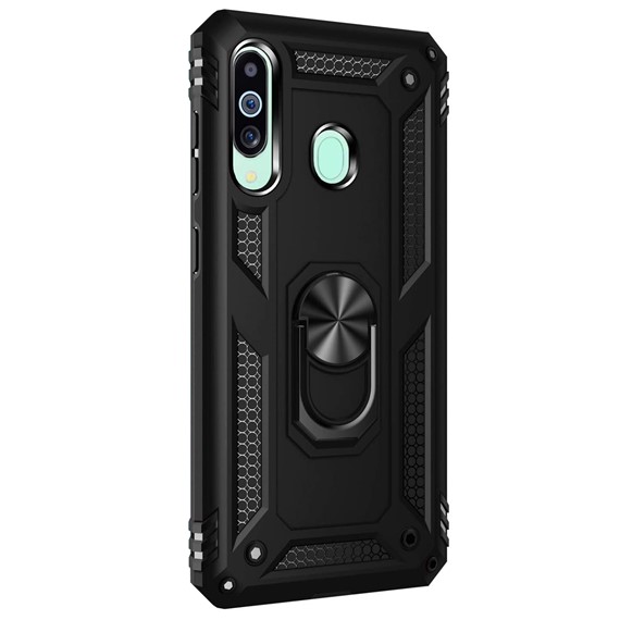 Microsonic Samsung Galaxy A60 Kılıf Military Ring Holder Siyah 2