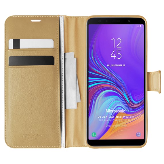 Microsonic Samsung Galaxy A7 2018 Kılıf Delux Leather Wallet Gold 1