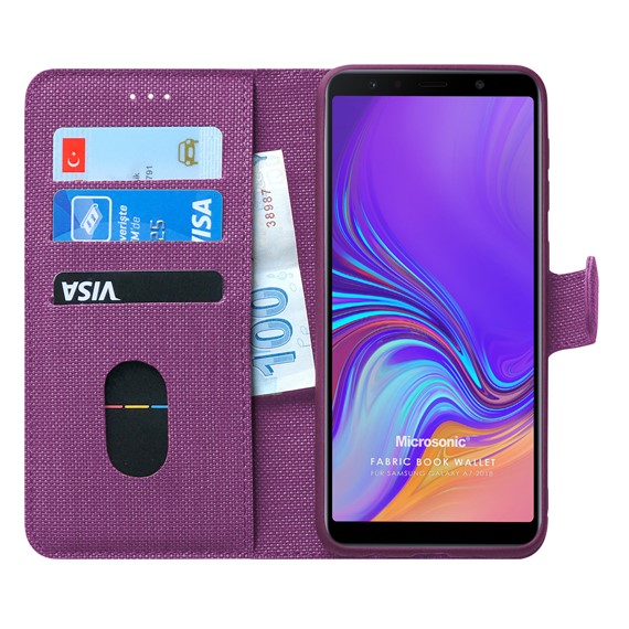 Microsonic Samsung Galaxy A7 2018 Kılıf Fabric Book Wallet Mor 1