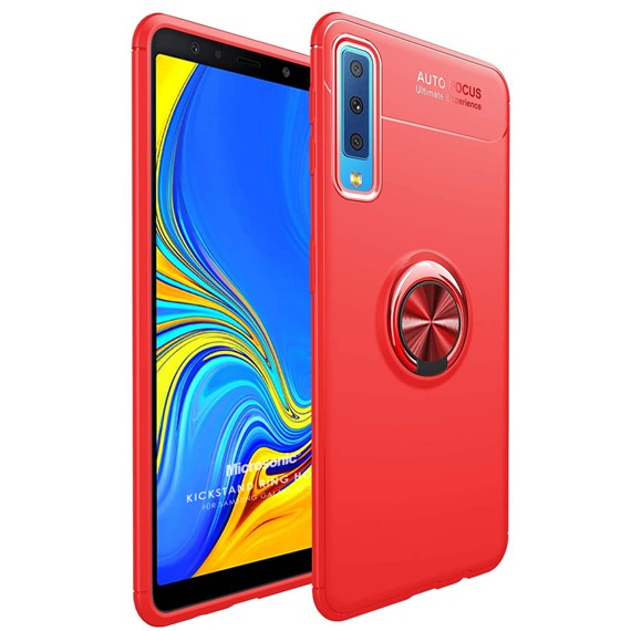 Microsonic Samsung Galaxy A7 2018 Kılıf Kickstand Ring Holder Kırmızı 1