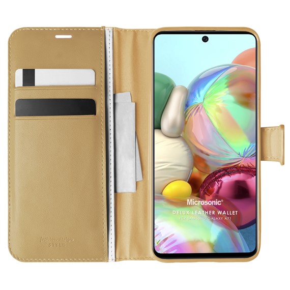Microsonic Samsung Galaxy A71 Kılıf Delux Leather Wallet Gold 1