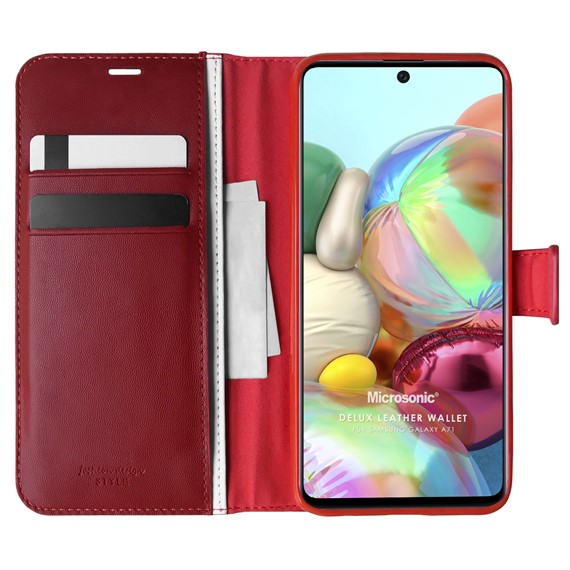 Microsonic Samsung Galaxy A71 Kılıf Delux Leather Wallet Kırmızı 1