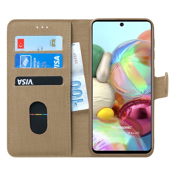 Microsonic Samsung Galaxy A71 Kılıf Fabric Book Wallet Gold 1