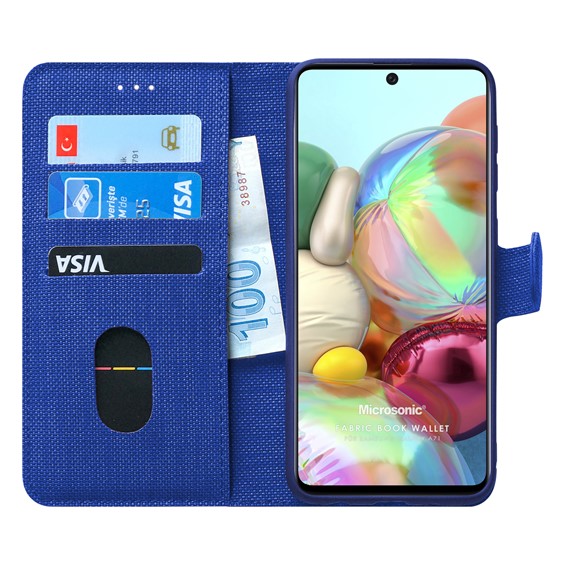 Microsonic Samsung Galaxy A71 Kılıf Fabric Book Wallet Lacivert 1