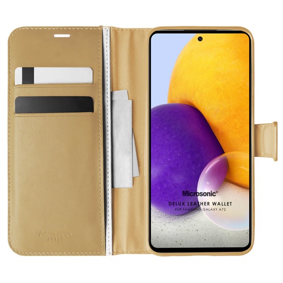 Microsonic Samsung Galaxy A72 Kılıf Delux Leather Wallet Gold 1
