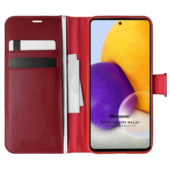 Microsonic Samsung Galaxy A72 Kılıf Delux Leather Wallet Kırmızı 1