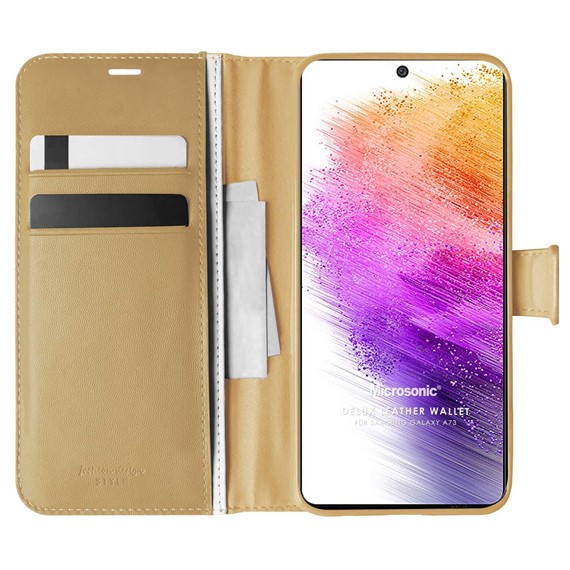 Microsonic Samsung Galaxy A73 5G Kılıf Delux Leather Wallet Gold 1