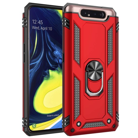 Microsonic Samsung Galaxy A80 Kılıf Military Ring Holder Kırmızı 1