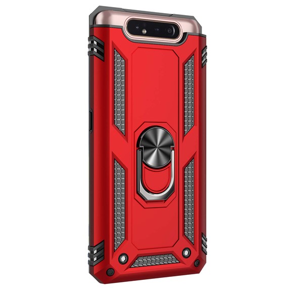 Microsonic Samsung Galaxy A80 Kılıf Military Ring Holder Kırmızı 2
