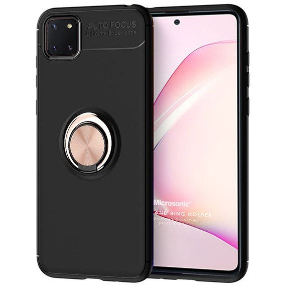 Microsonic Samsung Galaxy A81 Kılıf Kickstand Ring Holder Siyah Rose 1